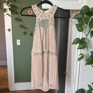 ASOS Beaded Blush Pink Embellished Neckline Romper